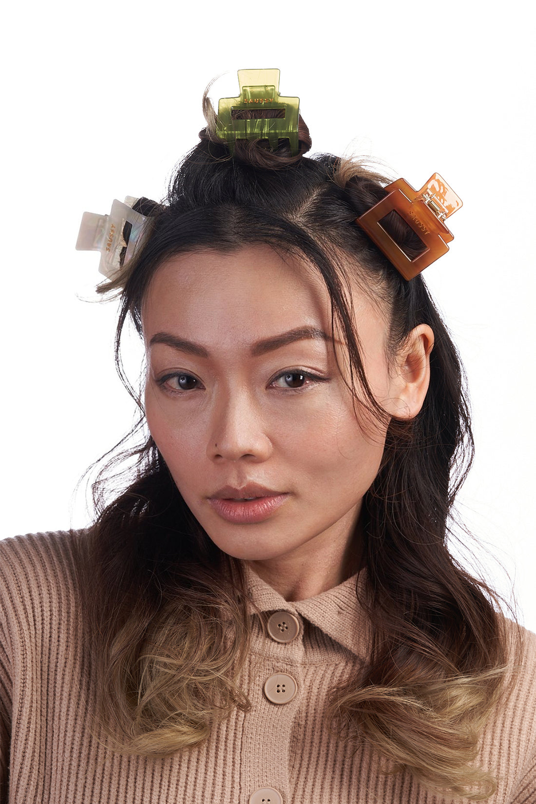 SQUARE HAIR CLAW CLIP IN BROWN