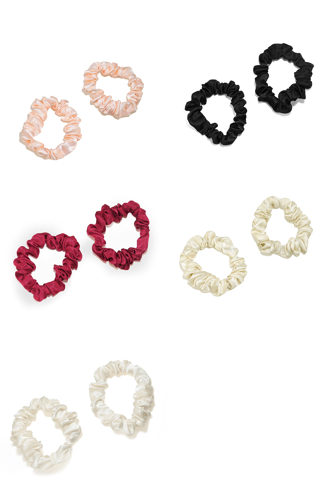 Small Silk Satin Scrunchies 2 Pc Set - White