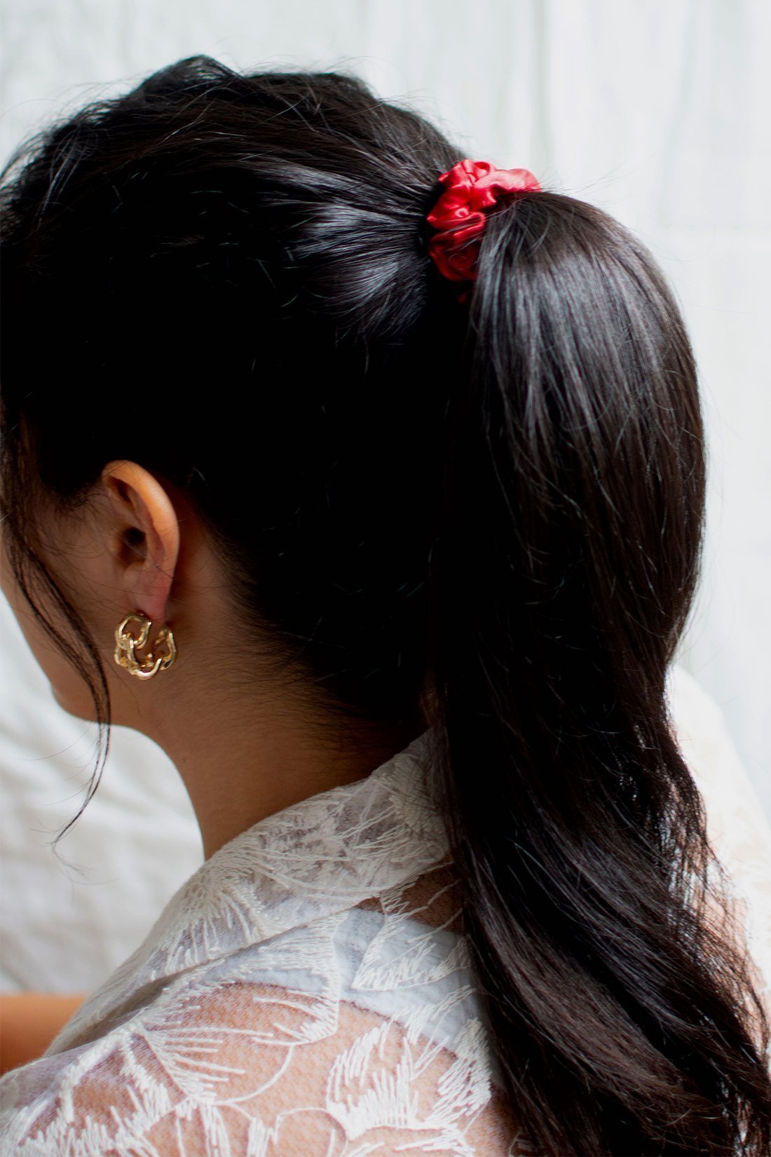 Small Silk Satin Scrunchies 2 Pc Set - White
