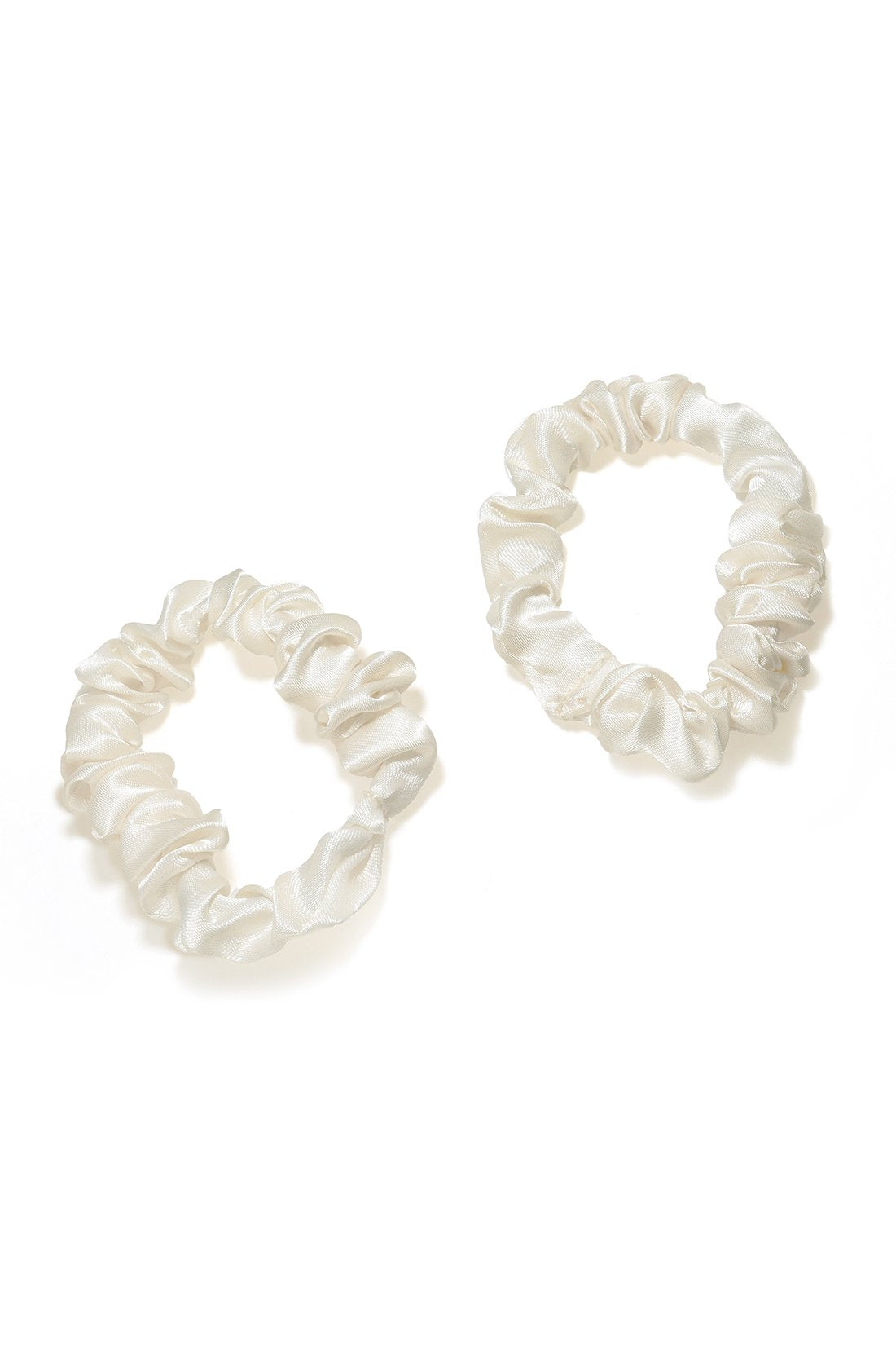 Small Silk Satin Scrunchies 2 Pc Set White