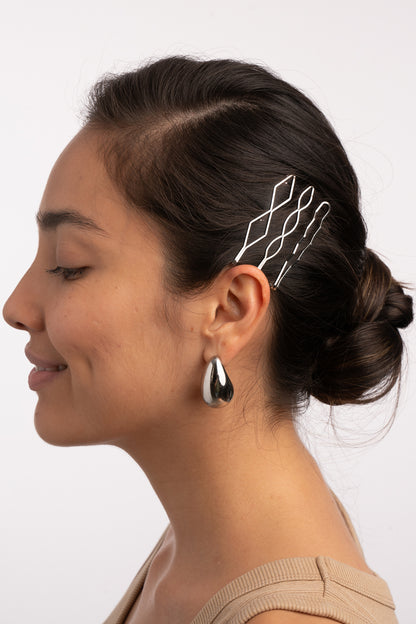 GEOMETRIC BOBBY PIN SET IN SILVER
