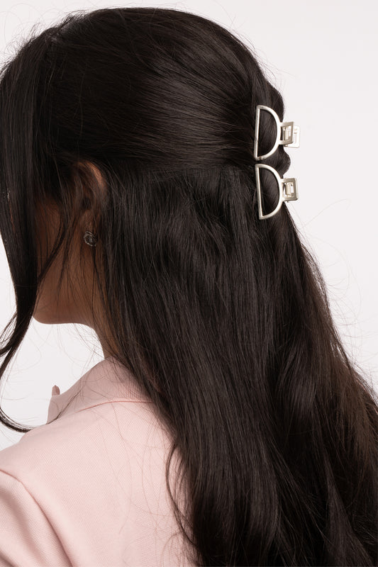 Mini Metal Hair Claw Clip - Matte Silver