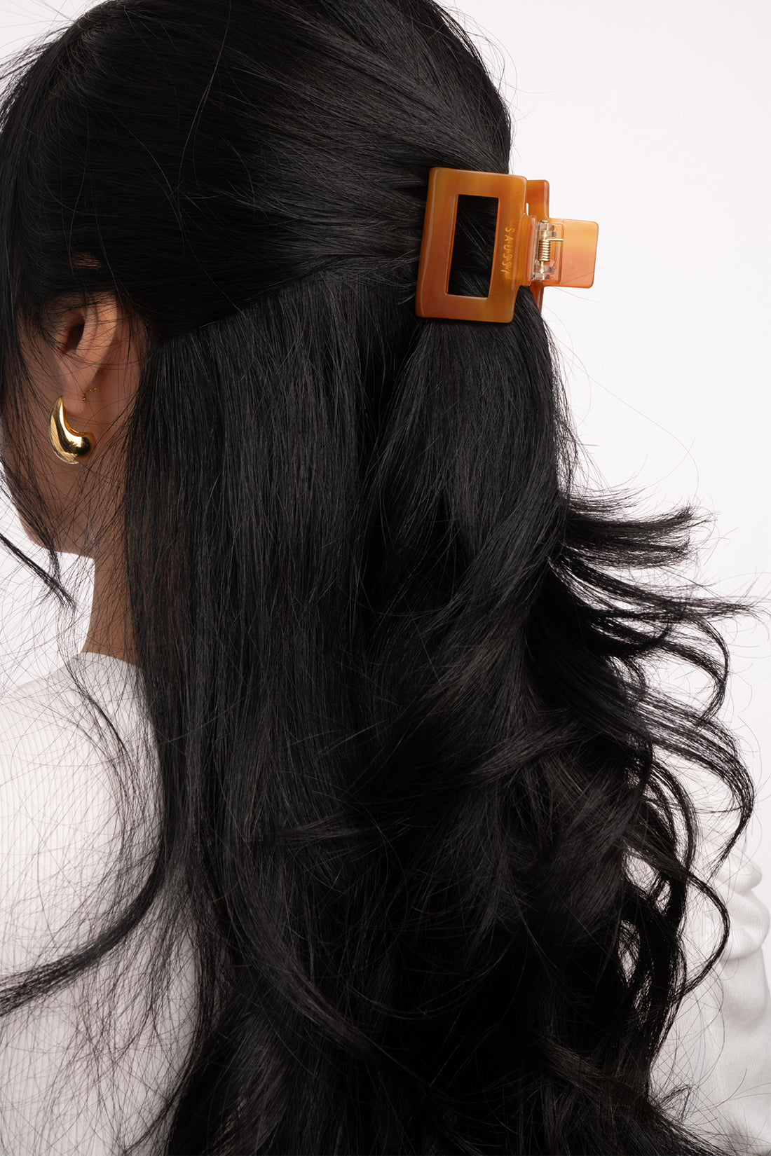 SQUARE HAIR CLAW CLIP IN BROWN