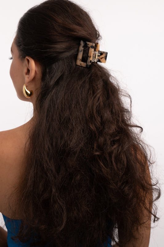 Square Hair Claw Clip - Cream Tortoise