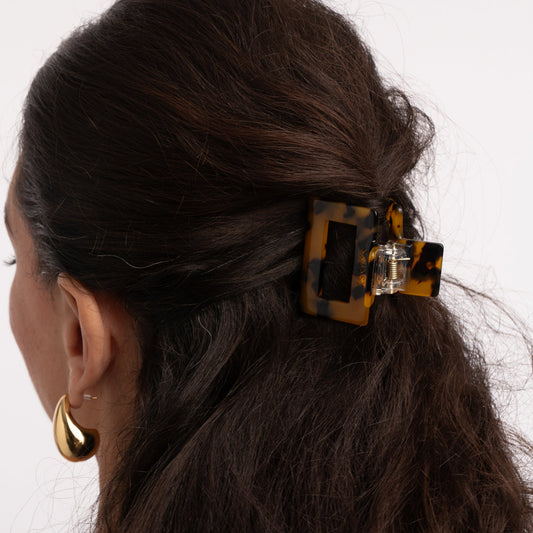 SQUARE HAIR CLAW CLIP IN TORTOISE