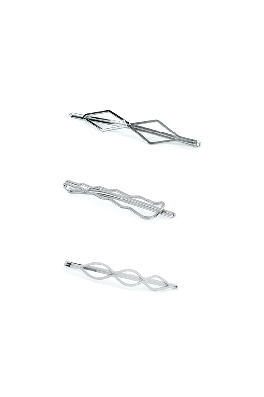 GEOMETRIC BOBBY PIN SET IN SILVER