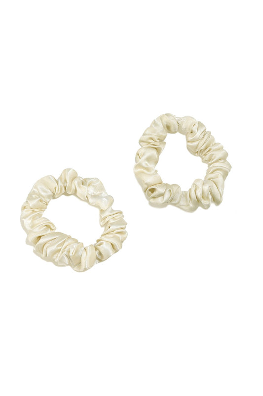 Small Silk Satin Scrunchies 2 Pc Set Beige