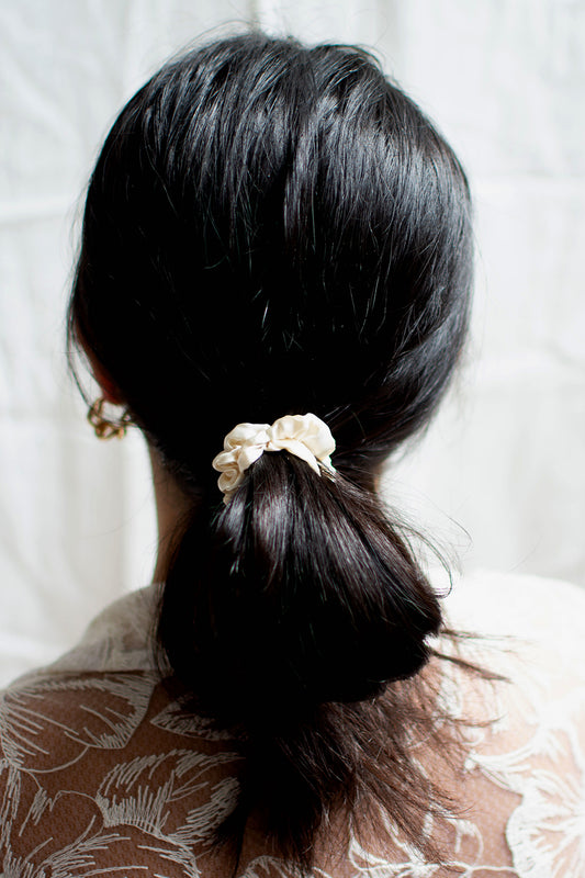 Small Silk Satin Scrunchies 2 Pc Set - Beige