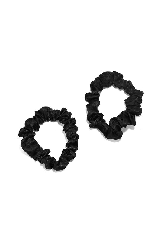 Small Silk Satin Scrunchies 2 Pc Set - Black