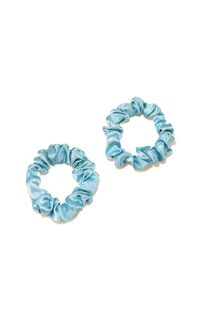 SMALL SILK SATIN SCRUNCHIES 2 PC SET IN NAVY BLUE