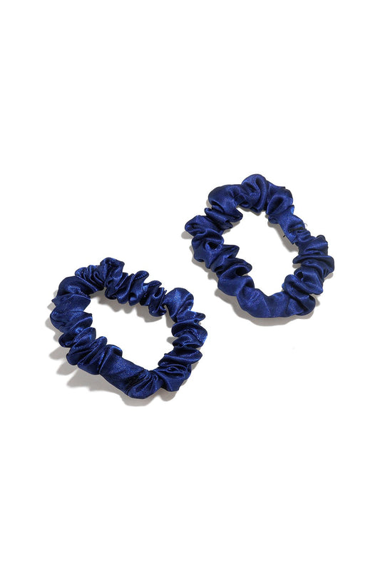 Small Silk Satin Scrunchies 2 Pc Set Navy Blue