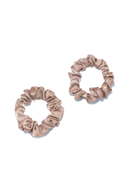 SMALL SILK SATIN SCRUNCHIES 2 PC SET IN MAUVE