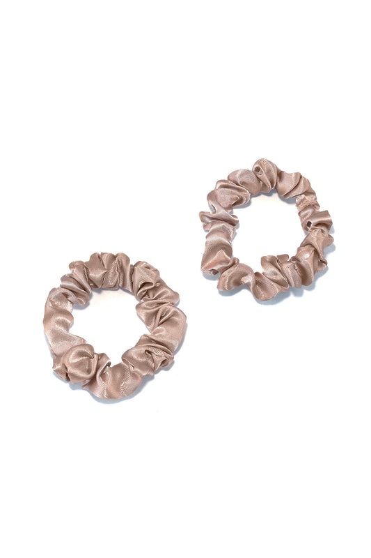 Small Silk Satin Scrunchies 2 Pc Set - Mauve