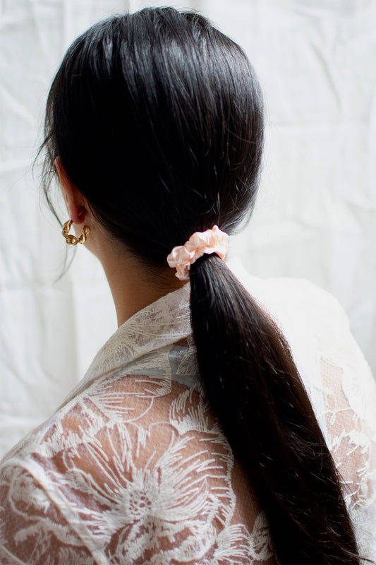 Small Silk Satin Scrunchies 2 Pc Set - Pink