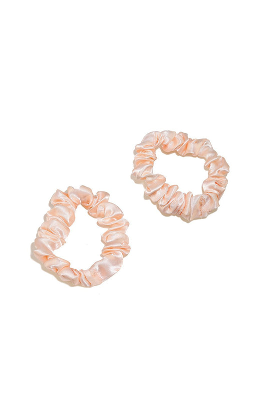Small Silk Satin Scrunchies 2 Pc Set Pink