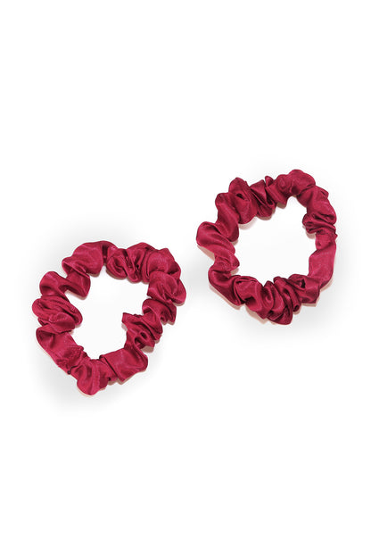 Small Silk Satin Scrunchies 2 Pc Set Red