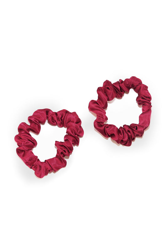 Small Silk Satin Scrunchies 2 Pc Set Red